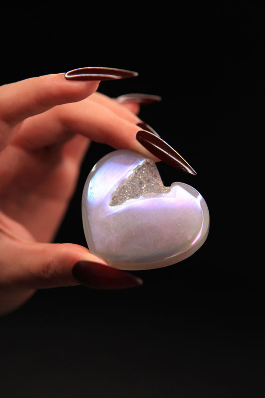 Witch’s Electroplated Crystal Agate Heart for Love & Mystical Enchantment
