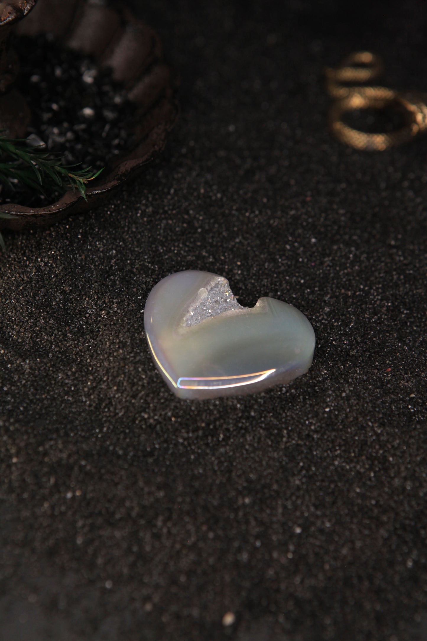 Witch’s Electroplated Crystal Agate Heart for Love & Mystical Enchantment