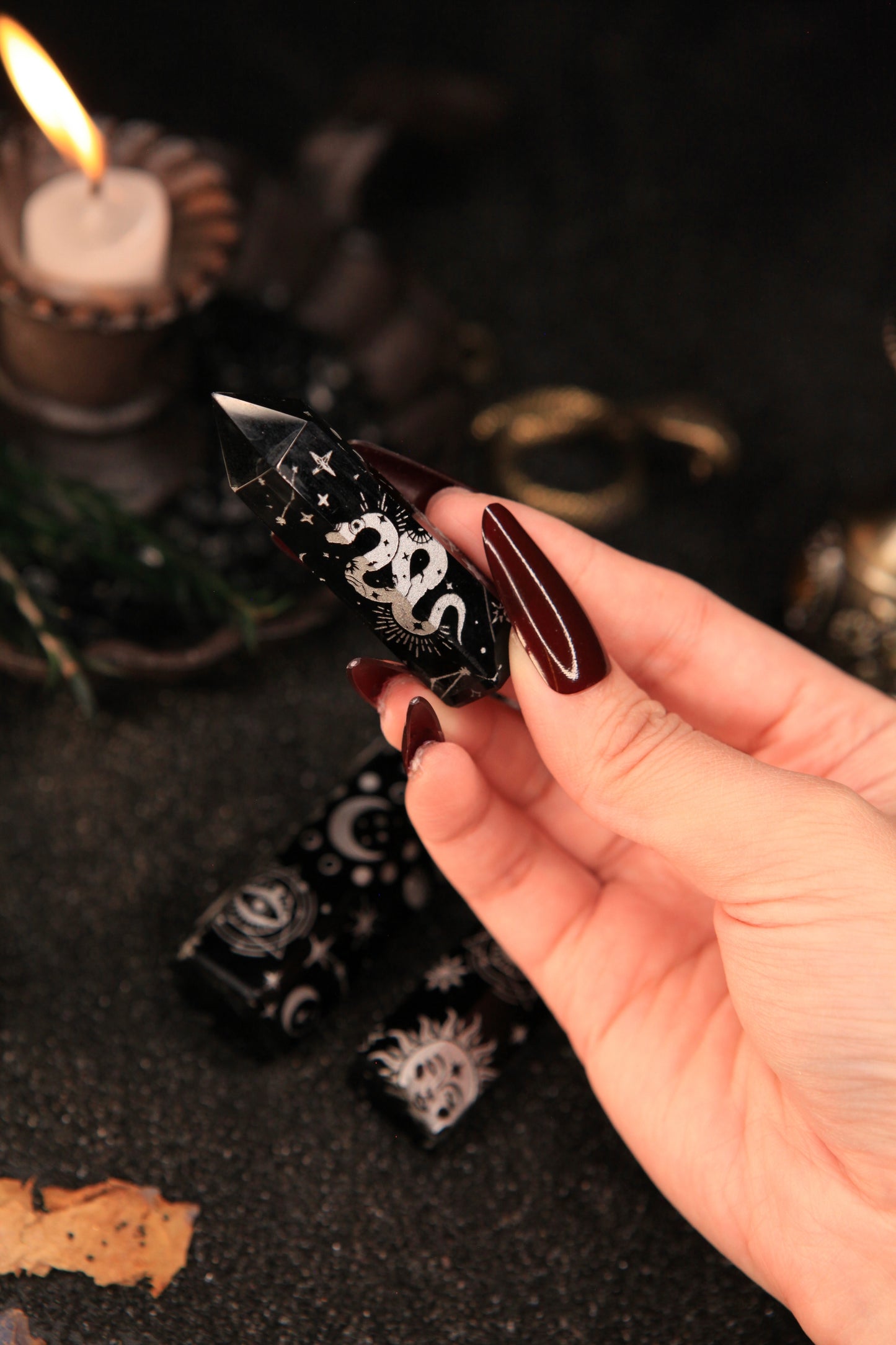 Witch’s Silver Zodiac Obsidian Tower for Celestial Protection & Magickal Insight