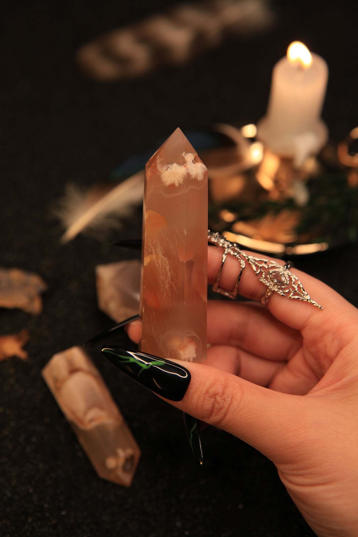 Blossoming Sakura Agate Tower for Serenity & New Beginnings