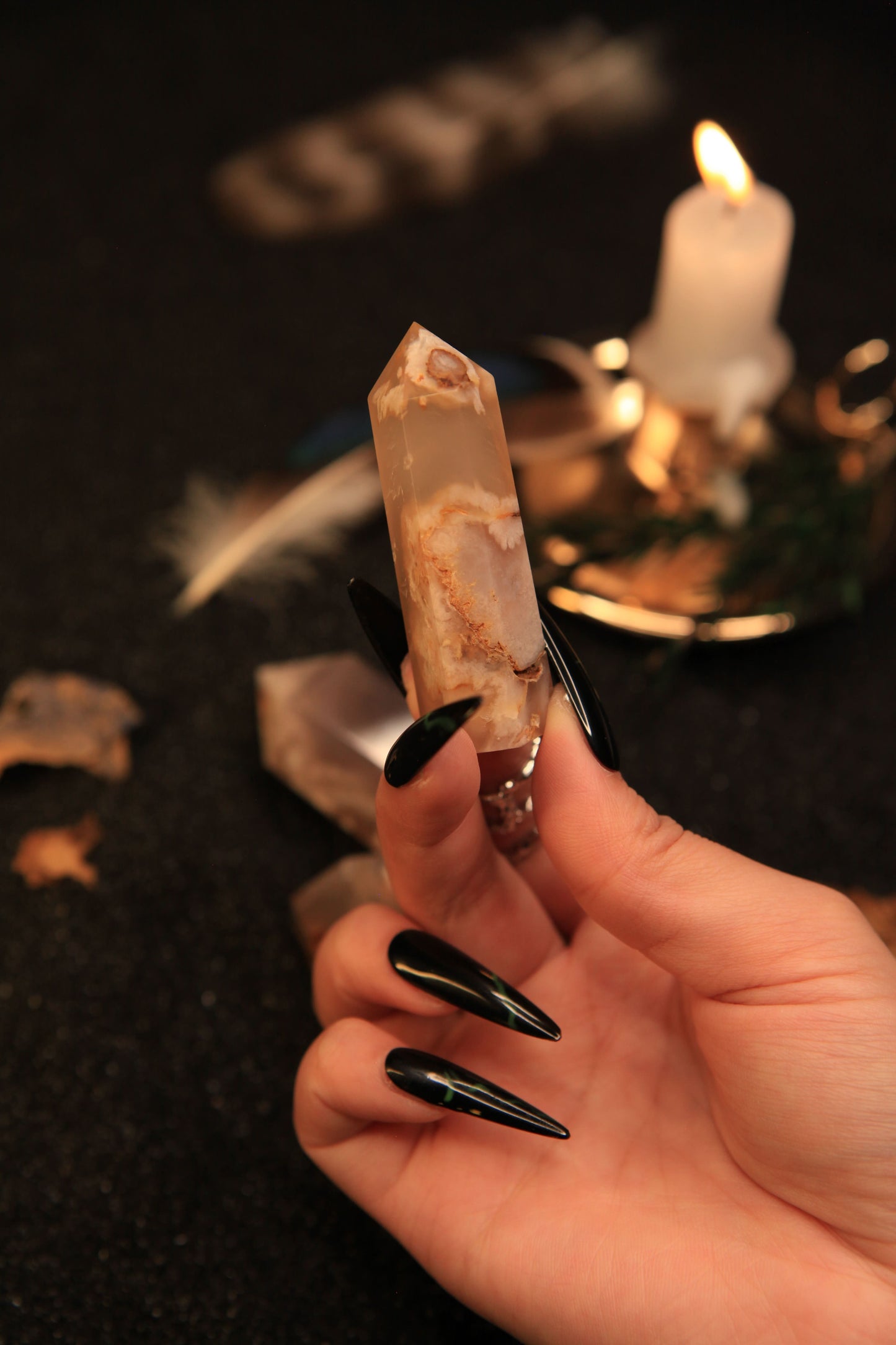Blossoming Sakura Agate Tower for Serenity & New Beginnings