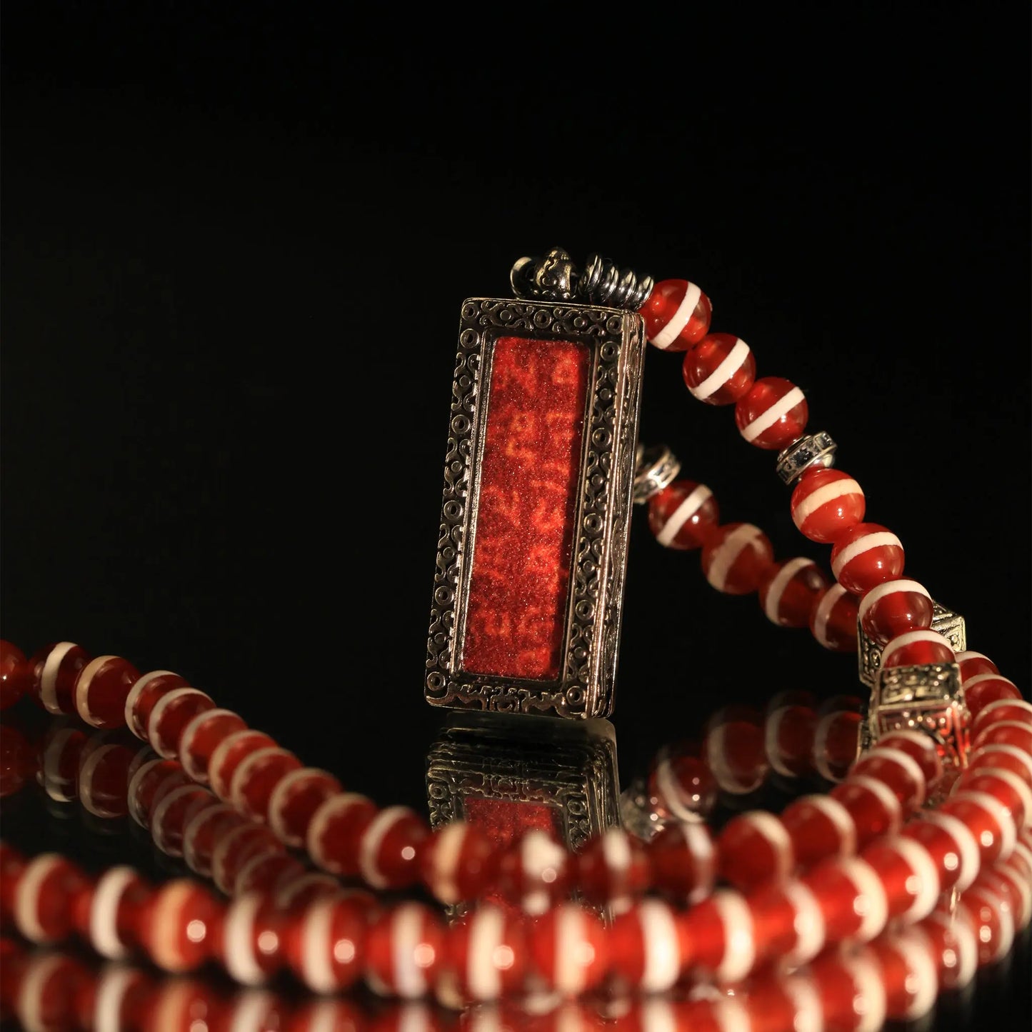 Tibetan Red Agate Acala Mantra Pendant Necklace