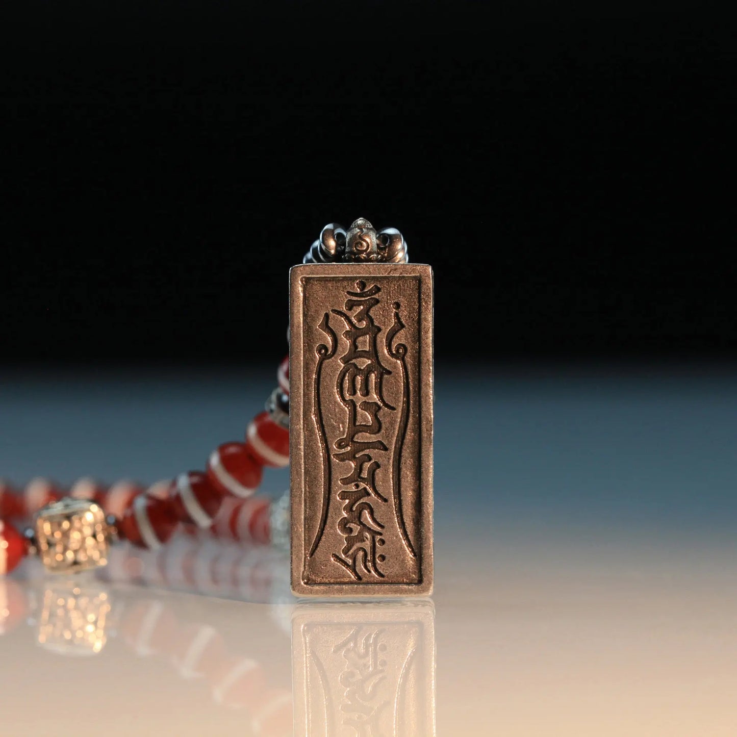 Tibetan Red Agate Acala Mantra Pendant Necklace