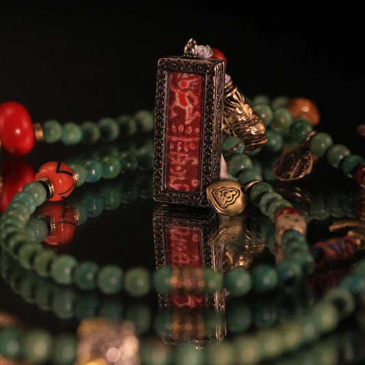 Tibetan Turquoise Acala Mantra Pendant Necklace