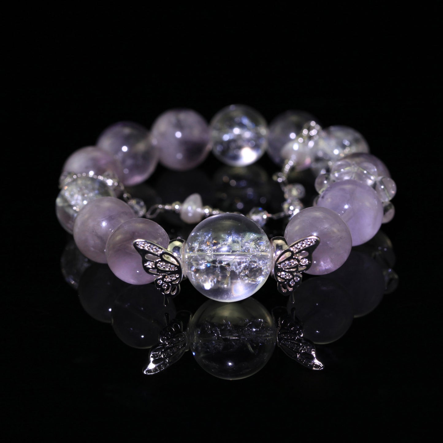 Amethyst Energy Protection Bracelet with Butterfly Charm