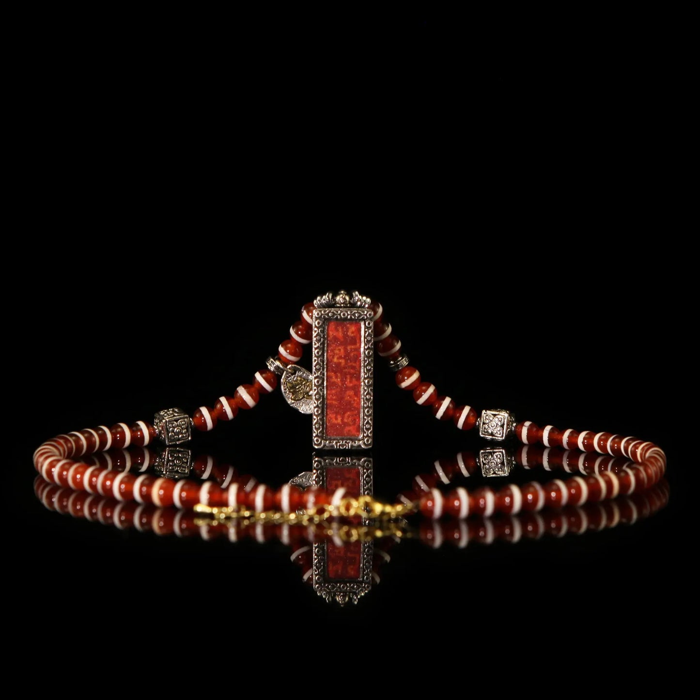 Tibetan Red Agate Acala Mantra Pendant Necklace