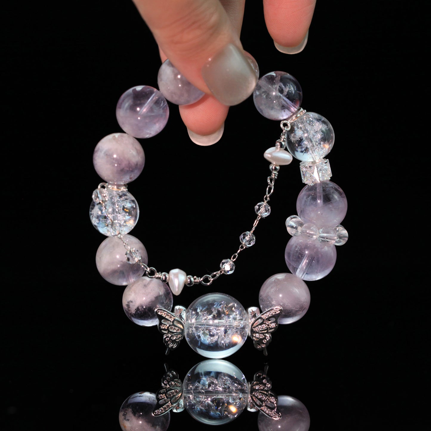 Amethyst Energy Protection Bracelet with Butterfly Charm