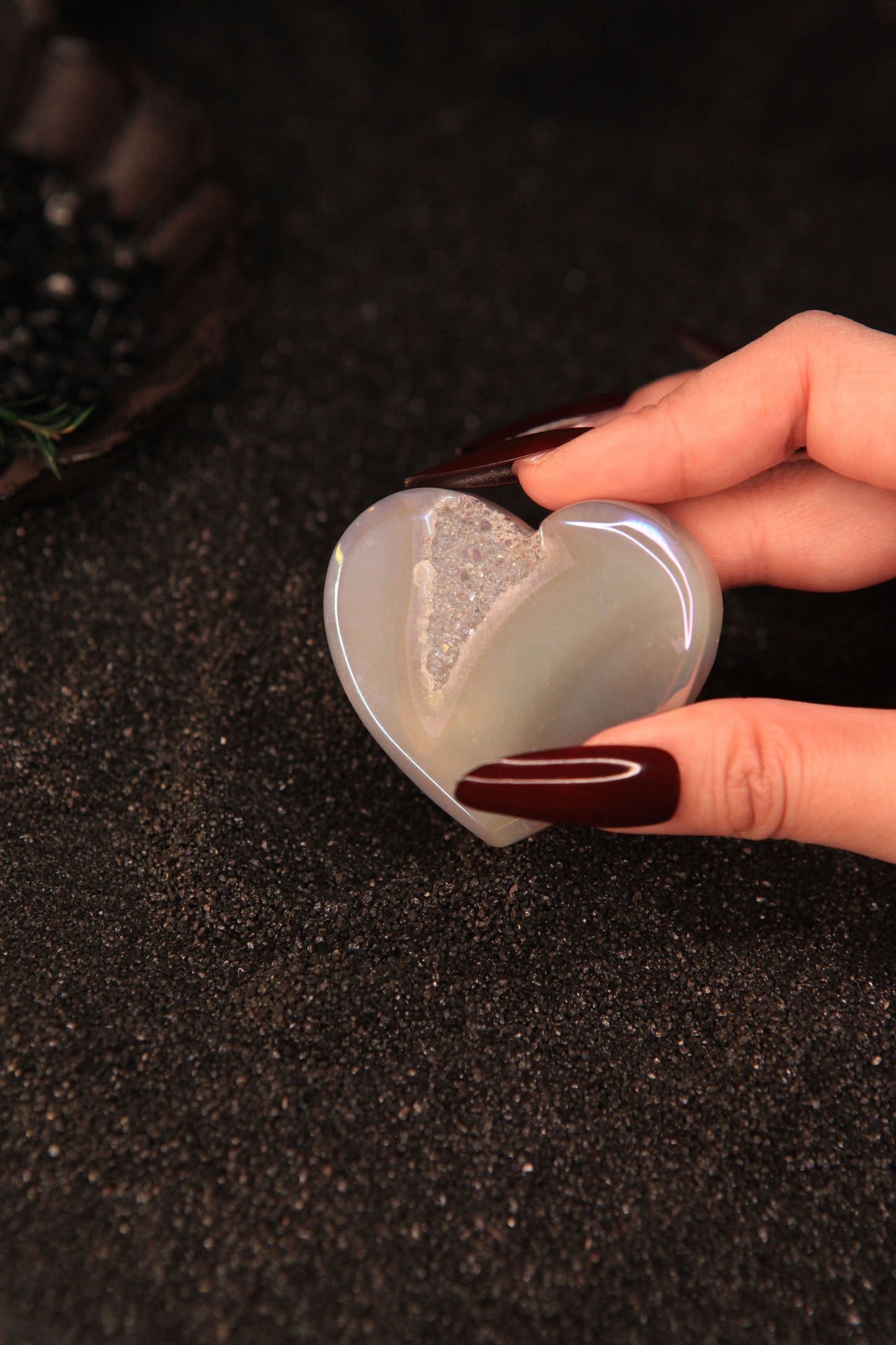 Witch’s Electroplated Crystal Agate Heart for Love & Mystical Enchantment