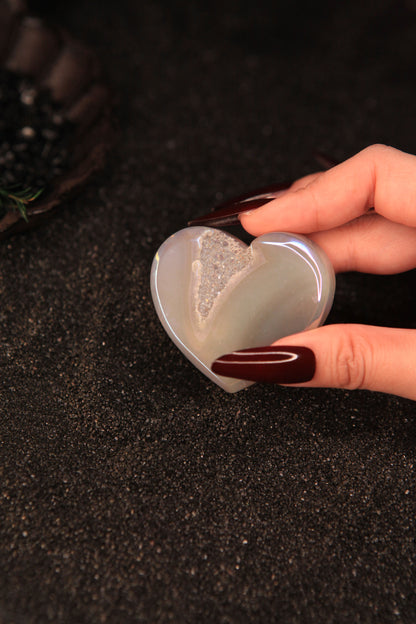 Witch’s Electroplated Crystal Agate Heart for Love & Mystical Enchantment