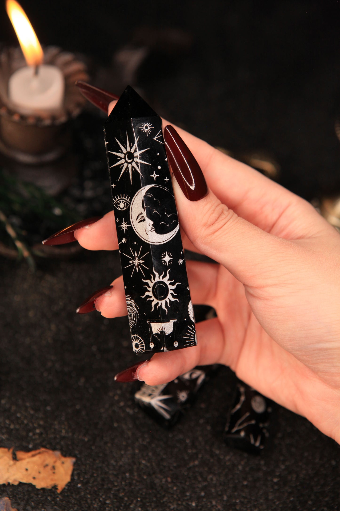 Witch’s Silver Zodiac Obsidian Tower for Celestial Protection & Magickal Insight