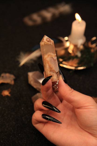 Blossoming Sakura Agate Tower for Serenity & New Beginnings